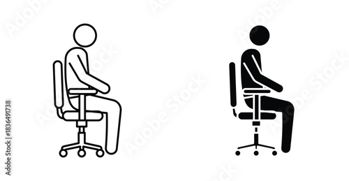 Posture proper on office chair icon set. Posture proper on office chair vector symbol in black filled and outlined style.