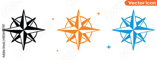 Modern compass rose icons set,Compass icon.Nautical compass with north,south, west east for map and travel.Logo for direction and navigation.Compass icons set. Set of compass symbols on white isolate.