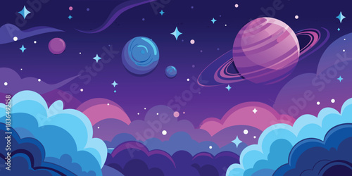 Abstract seamless background with blue night sky, stars, and moon vector illustration