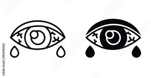 Red eye icon set. Red eye vector symbol in black filled and outlined style.