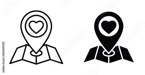Rendezvous meeting point icon set. Rendezvous meeting point vector symbol in black filled and outlined style.