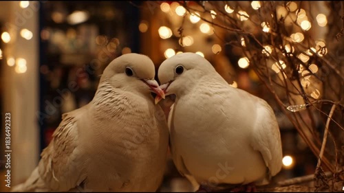 Two white doves in a wedding ring