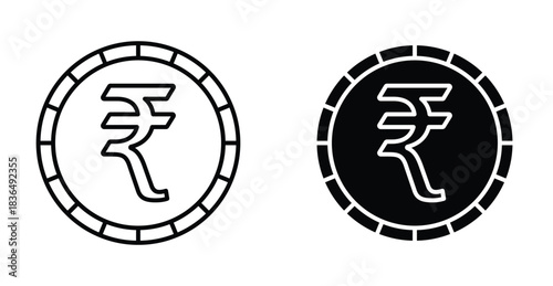 Rupee icon. Line with editable stroke and flat for Web