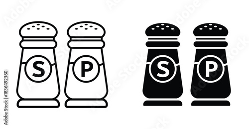Salt and pepper shakers icon. Line with editable stroke and flat for Web