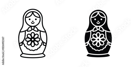 Russian nesting doll icon set. Russian nesting doll vector symbol in black filled and outlined style.