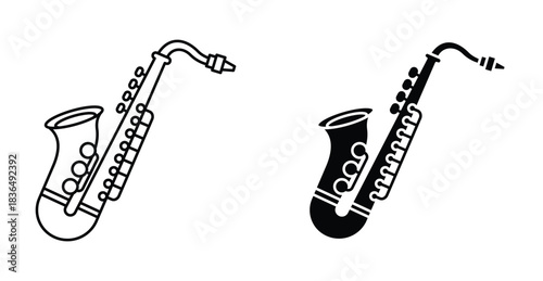 Saxophone icon. Line with editable stroke and flat for Web