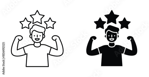 Self confidence icon. Line with editable stroke and flat for Web