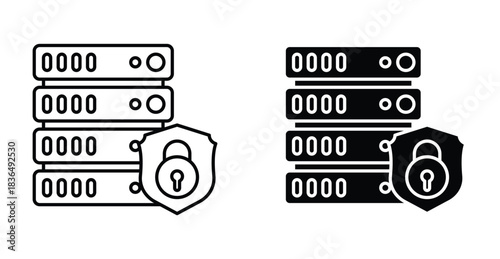 Server access icon set. Server access vector symbol in black filled and outlined style.