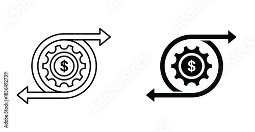 Simple cash flow icon set. Simple cash flow vector symbol in black filled and outlined style.