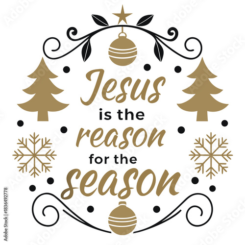 Decorative art proclaims Jesus is the reason for this Christmas season, transparent background