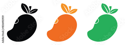 Simple mango icons in black, orange gradient, and green,Mango icon, fruit and tropical, vector graphics, a linear pattern. Mango icon White black backgrounds,Mango fruit vector icon
