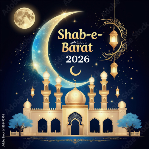 Glowing Crescent Moon Shab-e-Barat 2026 Spiritual Artwork