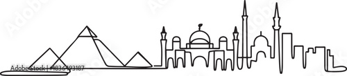 City scape skyline Cairo Egypt pyramids sketch vector art continuous line drawing abstract style. one line Icon drawing