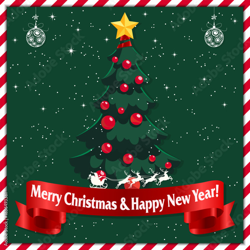 Festive Christmas Tree Greeting Card Illustration