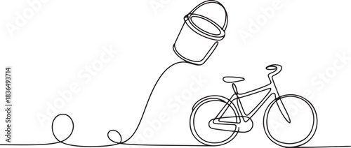 a bucket jumping into the air with a bike performs. one line Icon drawing