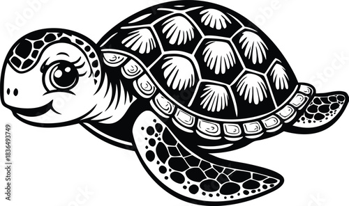 Cute sea turtle cartoon drawing