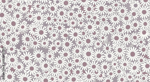 Dense floral background pattern completely filled with white and off-white daisy flowers against a muted purple-grey backdrop.
