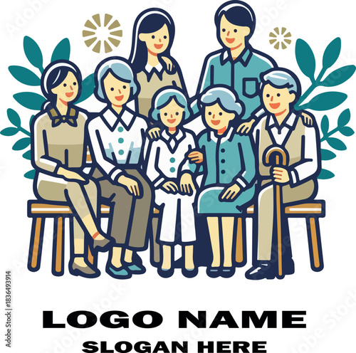 Family gathering clipart logo icon vector white background .