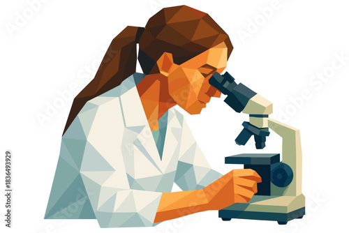 Geometric art of scientist observing through microscope in laboratory