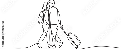 Lovers are traveling. Travel one-line drawing. Travel one-line drawing. one line Icon drawing