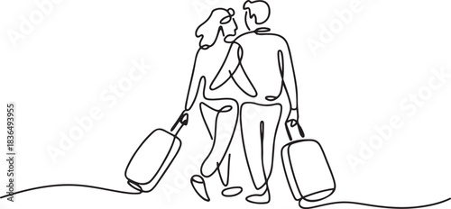 Lovers are traveling. Travel one-line drawing. Travel one-line drawing. one line Icon drawing