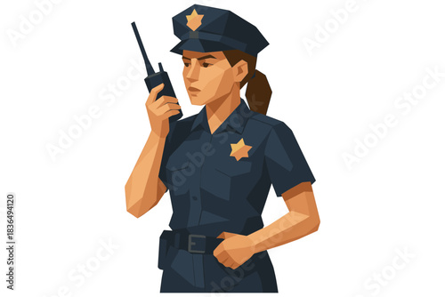 Geometric style police officer with radio in uniform