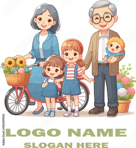 Family scene clipart logo icon vector white background .