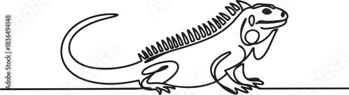 One continuous line drawing of beautiful iguana for company logo identity. Funny reptilian animal mascot concept for pet hobbyist association. one line Icon drawing