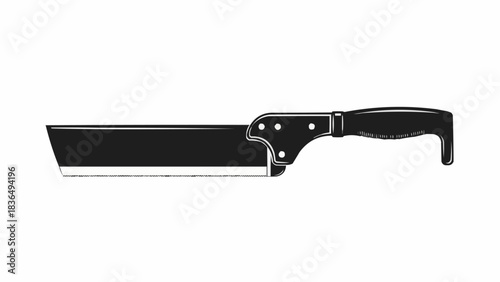 Monochrome graphic illustration of a large butcher cleaver knife.