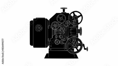 Vintage film projector silhouette detailed illustration of classic cinema equipment.