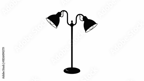 Silhouette of a classic two-headed floor lamp with adjustable shades.