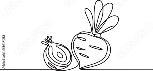 Single continuous line drawing sliced healthy organic white turnip for plantation logo identity. Fresh veggie concept for root vegetable icon. one line Icon drawing