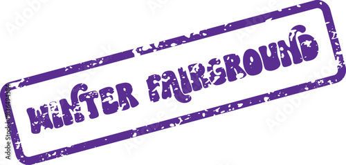 Grungy purple rubber stamp imprint showcasing the festive Winter Fairground message for event promotions