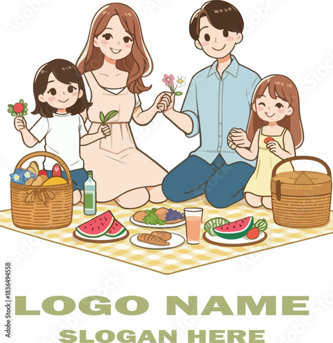 Family picnic clipart logo icon vector white background .