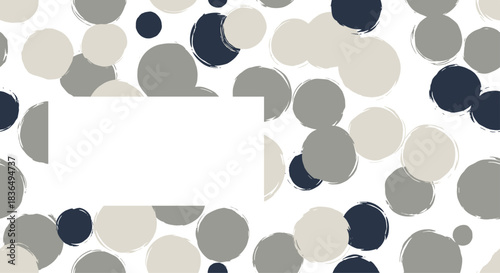 Abstract background of painted circles in neutral grey and blue tones with a textured brush effect and a central white text box.
