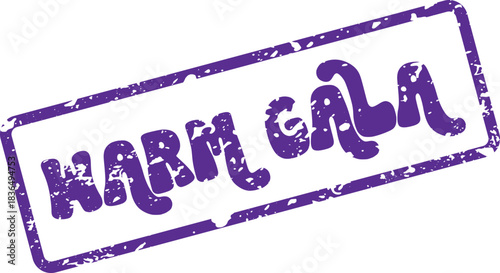 Vibrant purple rubber stamp impression featuring the textured Warm Gala event text for celebratory occasions