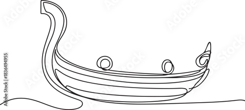 Front view of the boat for the festival. Onam one-line drawing. one line Icon drawing