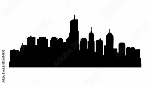 Silhouette of a cityscape featuring various buildings and skyscrapers against a white background view design mjunaid