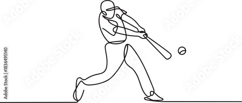 Continuous one line baseball player batter hit the ball. one line Icon drawing