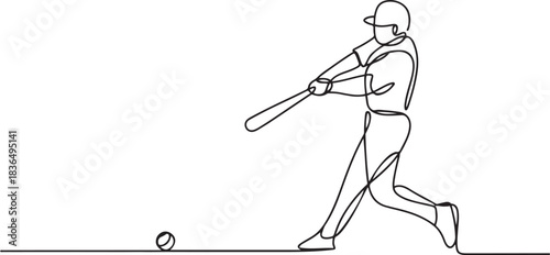 Continuous one line baseball player batter hit the ball. one line Icon drawing