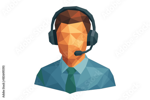 Geometric low poly customer support icon with headset for modern business