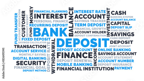 Bank Deposit Word Cloud, Financial Banking Deposit terms and keywords concept.
