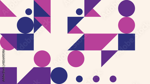 Modern Geometric Pattern with Circles Squares and Triangles in Purple Tones