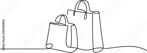 Simple shopping bags continuous line drawing isolated. one line Icon drawing