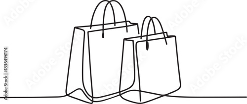 Simple shopping bags continuous line drawing isolated. one line Icon drawing