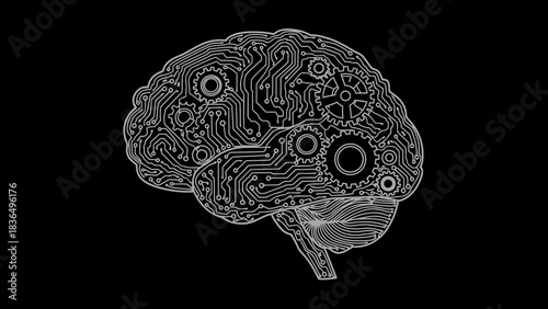 Ai Brain with Gears for Machine Learning and Artificial Intelligence Concept Engineering Automation Data Science Creative Innovative Circuitry Robot Digital Mind Vector Silhouette