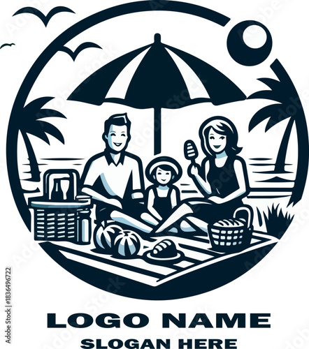 Family picnic beach logo vector white background .