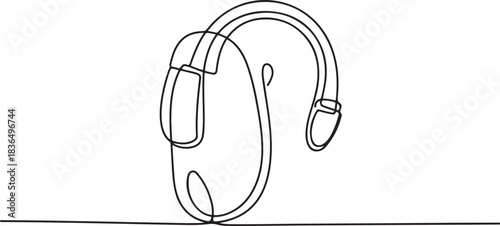 Hearing aid drawn by a line. International Day of Sign Languages. International Week of the Deaf. One line drawing for different uses. one line Icon drawing