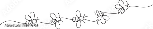 continuous line of bees.one line drawing of flying bees. minimalist single line vector illustration. one line Icon drawing