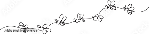 continuous line of bees.one line drawing of flying bees. minimalist single line vector illustration. one line Icon drawing